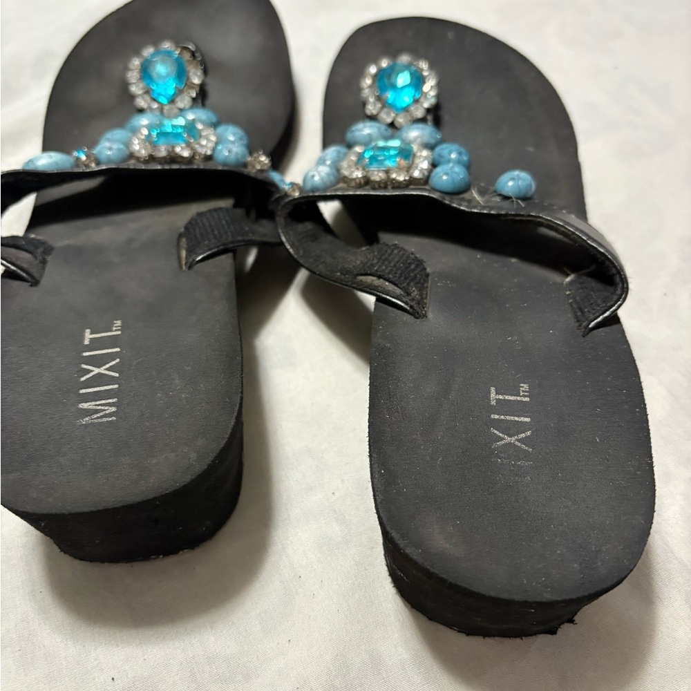 MIXIT Black and Blue Embellished Women's Sandals - Picture 4 of 5